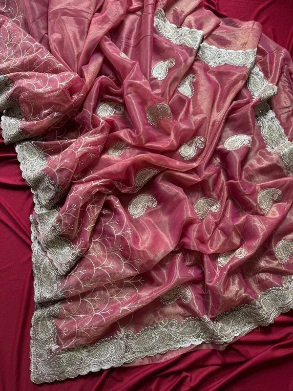 Dark_Pink_Heavy_Silver_Embroidery_Work_Saree_with_Full_Silver_Stone_Work__For_Women