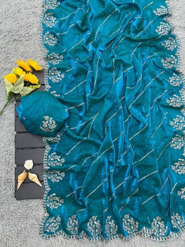 Fenti_Firozi_Heavy_Silver_Embroidery_Work_Saree_with_Full_Silver_Stone_Work__For_Women