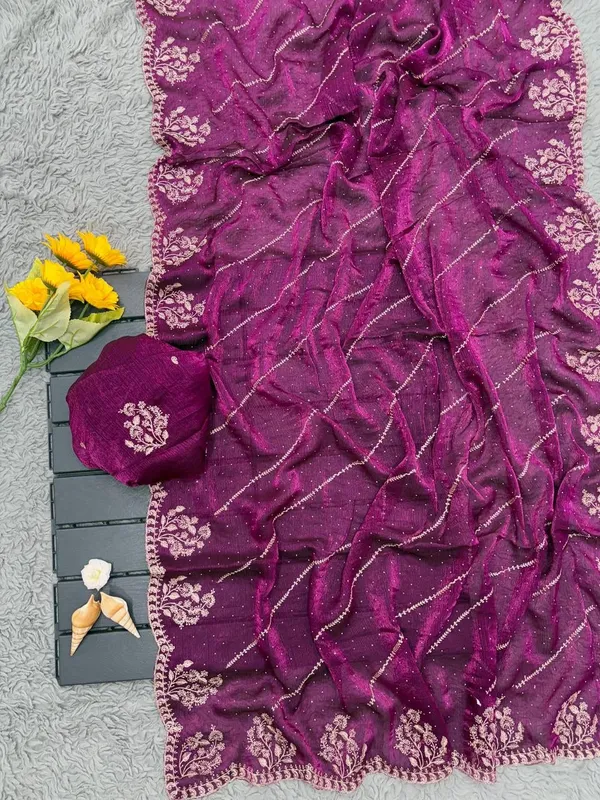 Gajri_Heavy_Silver_Embroidery_Work_Saree_with_Full_Silver_Stone_Work__For_Women
