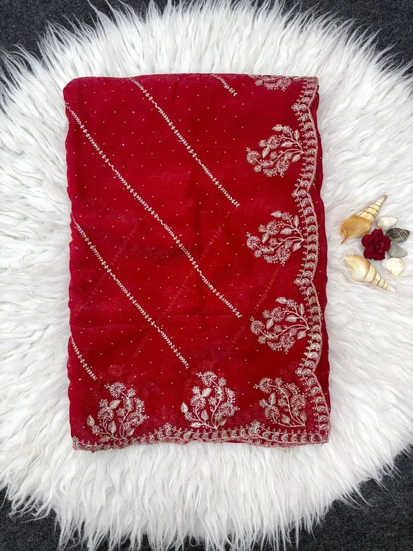 Red_Heavy_Silver_Embroidery_Work_Saree_with_Full_Silver_Stone_Work__For_Women