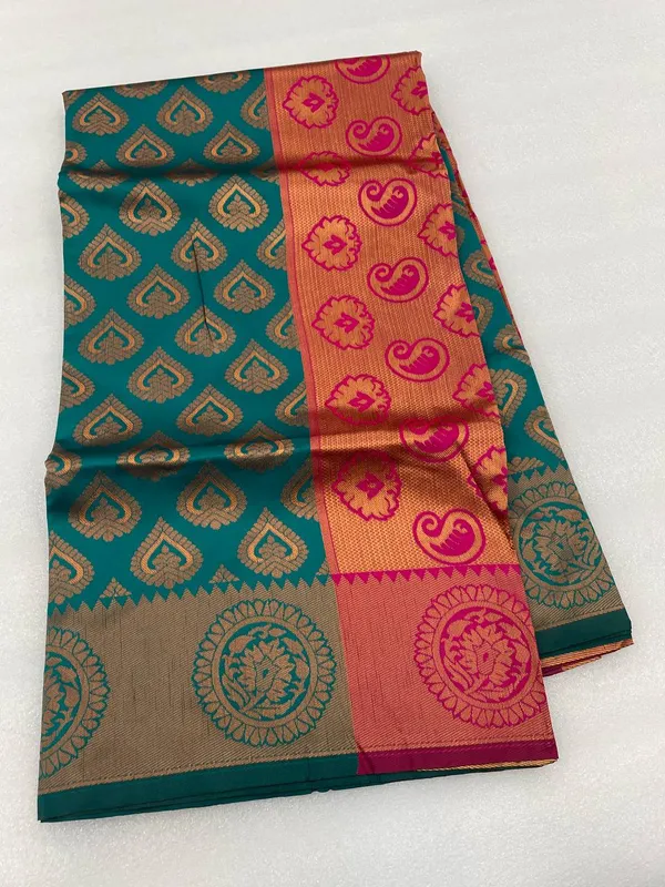 JHEWER_Woven,_Geometric_Print,_Self_Design,_Temple_Border_Banarasi_Jacquard_Saree_Multicolor