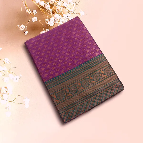 PHEASANT_Printed,_Woven,_Embellished,_Applique,_Dyed_Kanjivaram_Jacquard,_Art_Silk_Saree_(Purple)