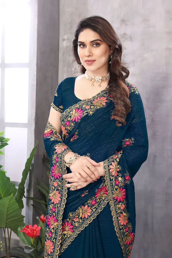 Firozi_Embroidered_Bollywood_Saree_For_Women
