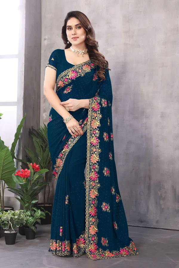 Firozi_Embroidered_Bollywood_Saree_For_Women