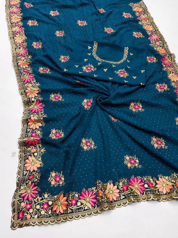 Firozi_Embroidered_Bollywood_Saree_For_Women