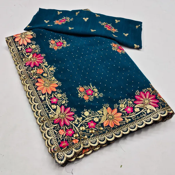 Firozi_Embroidered_Bollywood_Saree_For_Women