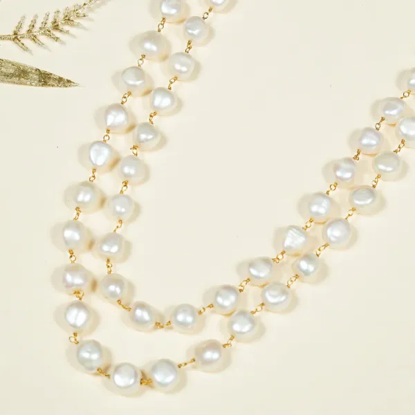White_Brass_Premium_And_Elegant_Double_Line_Wired_Pearl_Necklace_For_Women