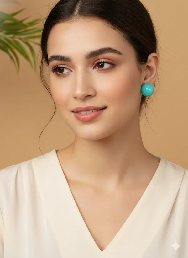 Cyan_Colour_Pearl_Stud_Earrings