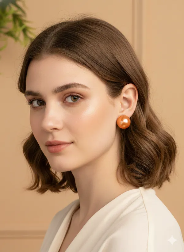 Orange_Colour_Pearl_Stud_Earrings