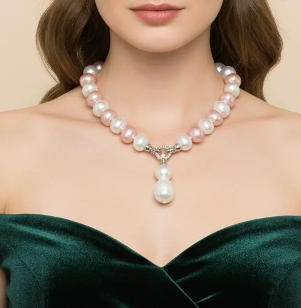 Peach_Pink_And_White_Pearl_Necklace_For_Women