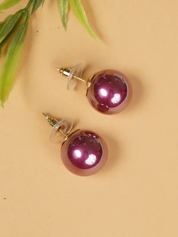 Wine_Colour_Pearl_Stud_Earrings