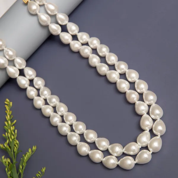 White_Double_Line_Pearl_Necklace_Set_For_Women