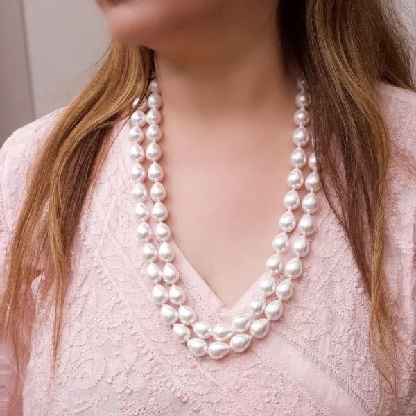 White_Double_Line_Pearl_Necklace_Set_For_Women