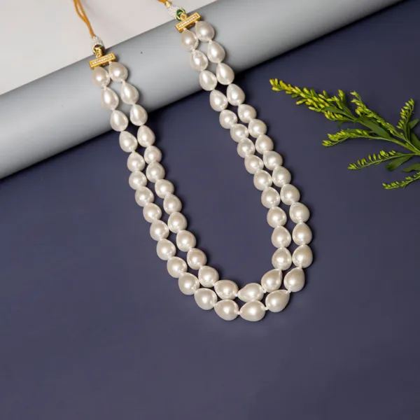 White_Double_Line_Pearl_Necklace_Set_For_Women