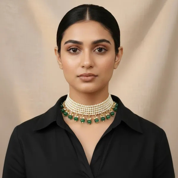 Yellow_And_Green_Nikhar_Brass_Premium_And_Elegant_Emerald_Toned_Pearl_Choker_Necklace_For_Women