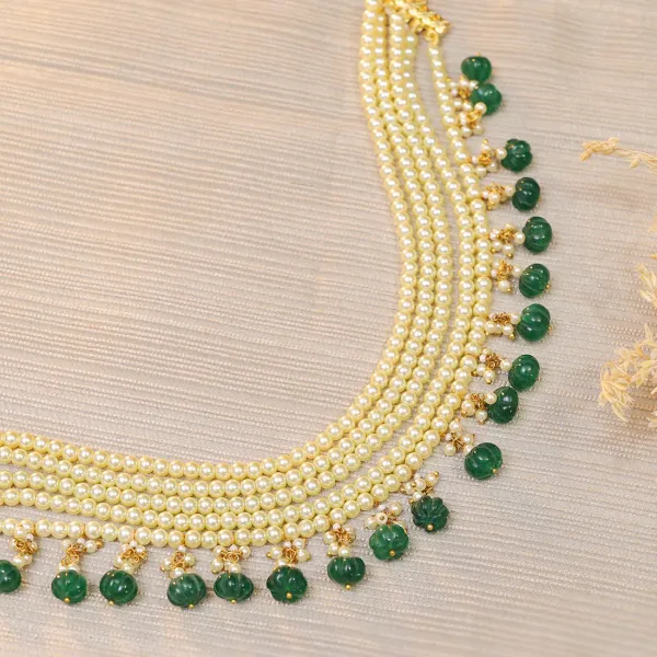 Yellow_And_Green_Nikhar_Brass_Premium_And_Elegant_Emerald_Toned_Pearl_Choker_Necklace_For_Women