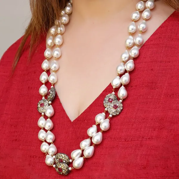 White_Ishvaa_Pearl_And_Marcasite_Balls_Necklace_Set_For_Women