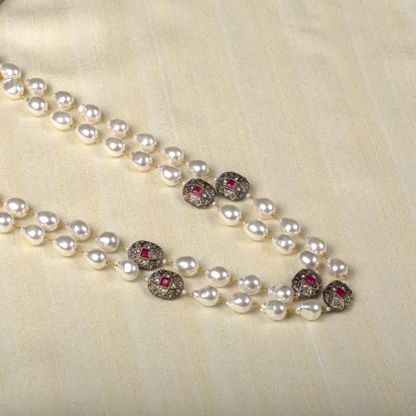 White_Ishvaa_Pearl_And_Marcasite_Balls_Necklace_Set_For_Women