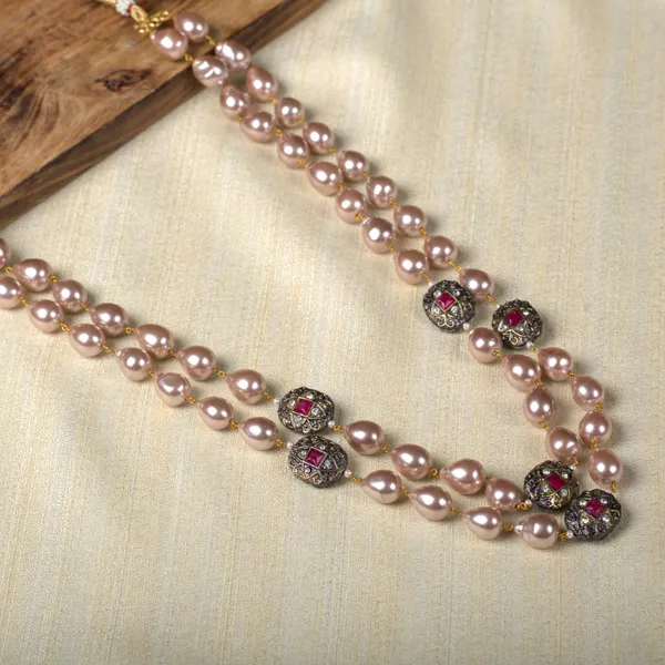 Rosegold_Mirayaa_Rosegold_Marcasite_Balls_Necklace_For_Women