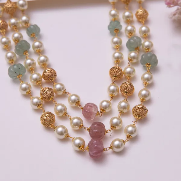 Pastel_Pink_Gunikaa_Three_Layered_Necklace_For_Women
