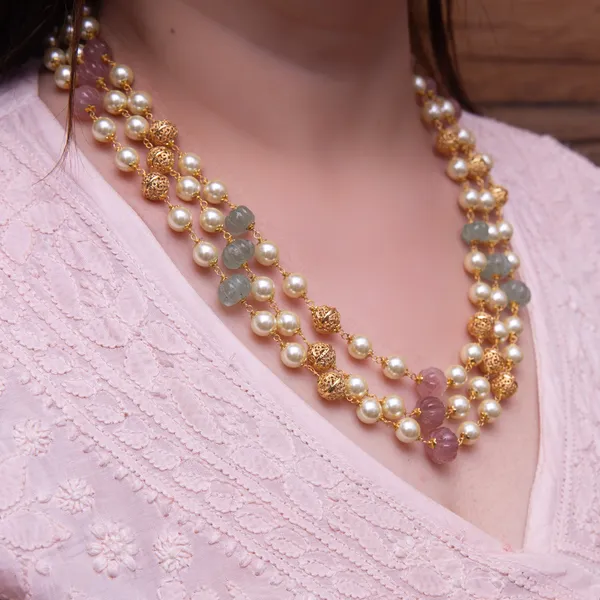 Pastel_Pink_Gunikaa_Three_Layered_Necklace_For_Women