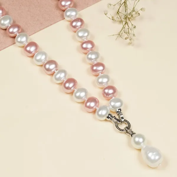 Peach_Pink_And_White_Pearl_Necklace_For_Women