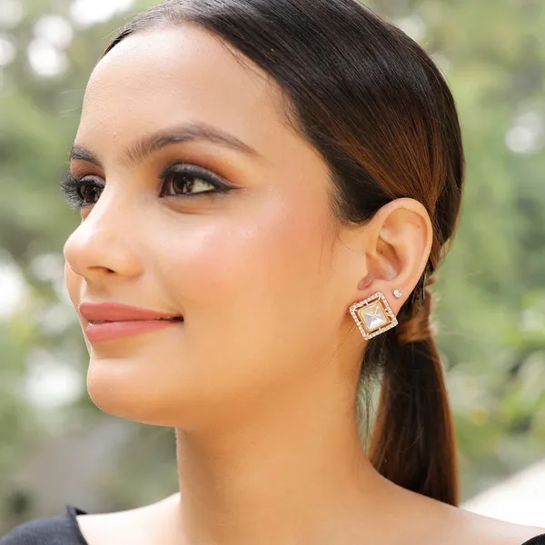 Gold_Princess_Cut_Polki_Stud_Earrings_For_Women