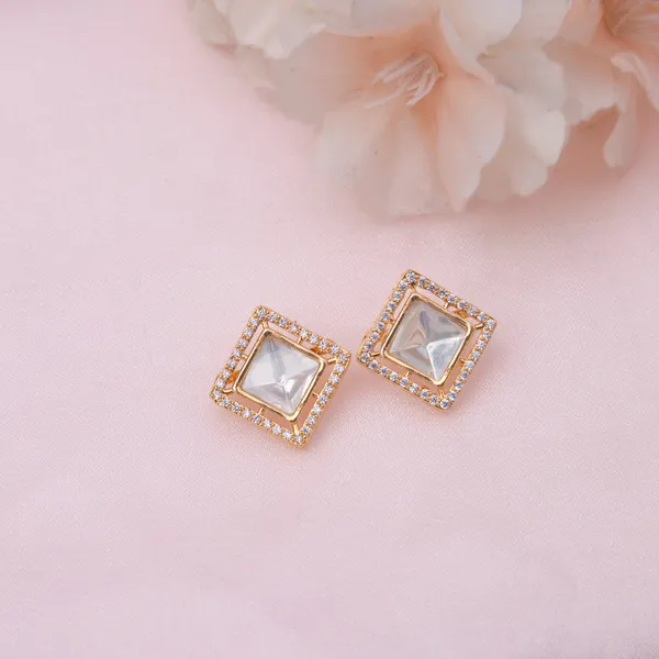 Gold_Princess_Cut_Polki_Stud_Earrings_For_Women