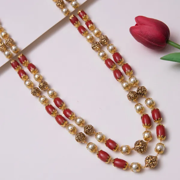 Gold_And_Red_Beads_Necklace_Set_For_Women
