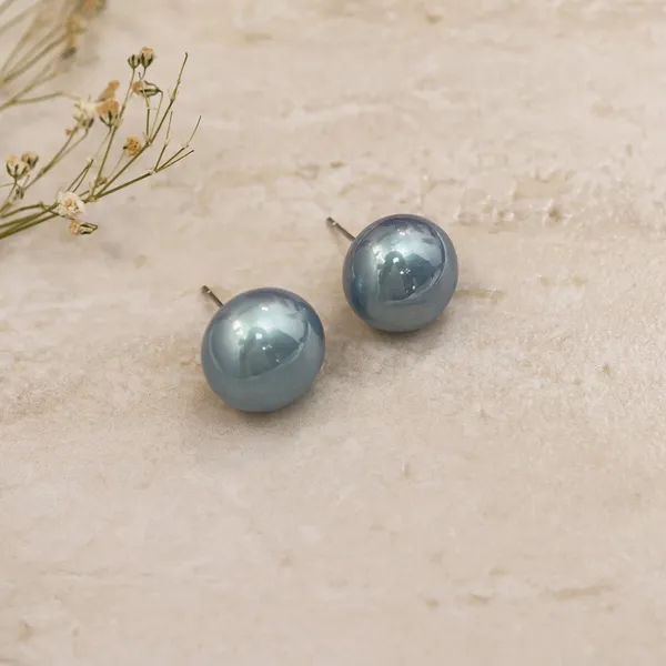 Grey_Turqiose_Colour_Pearl_Stud_Earrings_For_Women