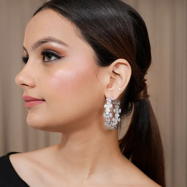 Silver_Zirconia_Baguette_Setting_Hoop_Earrings_For_Women