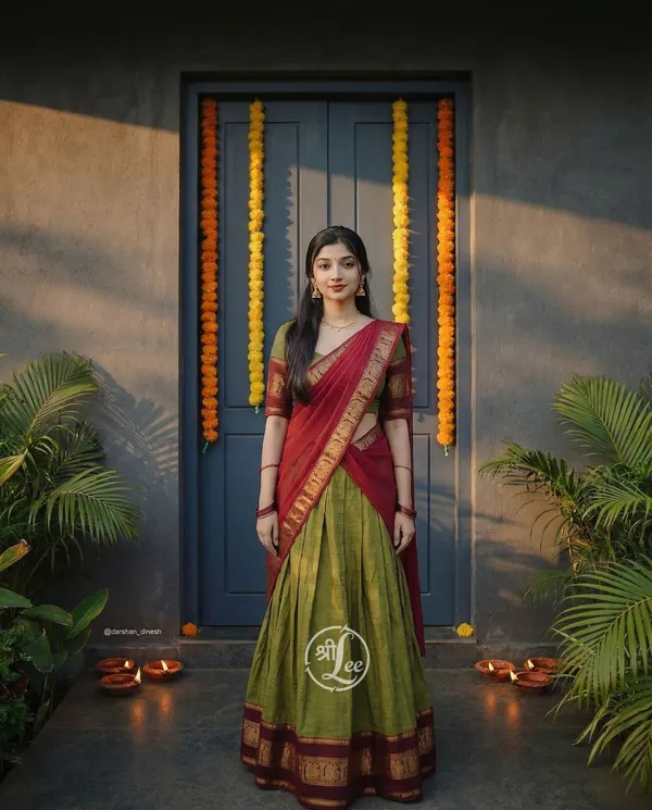 Kanjivaram_Silk_Half_Lehenga_Saree_With_Blouse_And_Dupatta