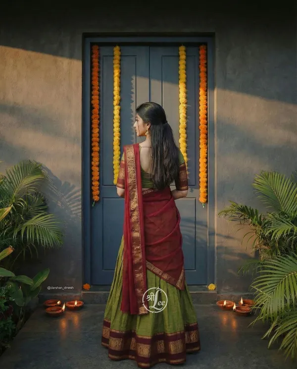 Kanjivaram_Silk_Half_Lehenga_Saree_With_Blouse_And_Dupatta