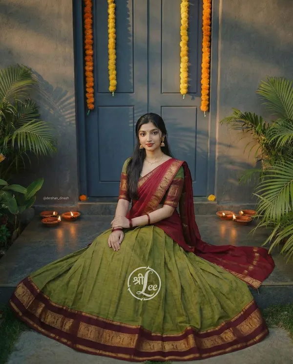 Kanjivaram_Silk_Half_Lehenga_Saree_With_Blouse_And_Dupatta
