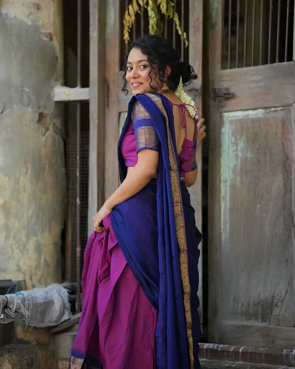 Gajari__And_Blue__Kanjivaram_silk__Half_Lehenga_Saree_With_Blouse_And_Dupatta_For_Women