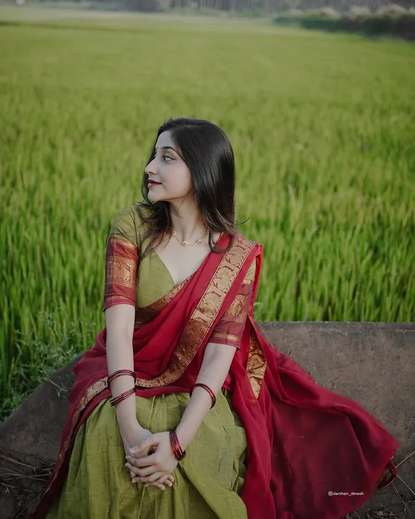 Mehndi_And_Red__Kanjivaram_silk__Half_Lehenga_Saree_With_Blouse_And_Dupatta_For_Women