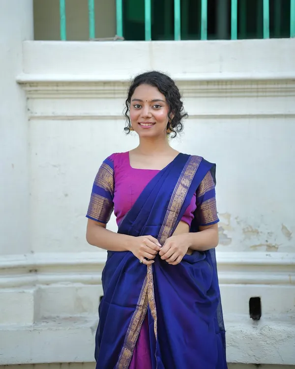Gajari__And_Blue__Kanjivaram_silk__Half_Lehenga_Saree_With_Blouse_And_Dupatta_For_Women