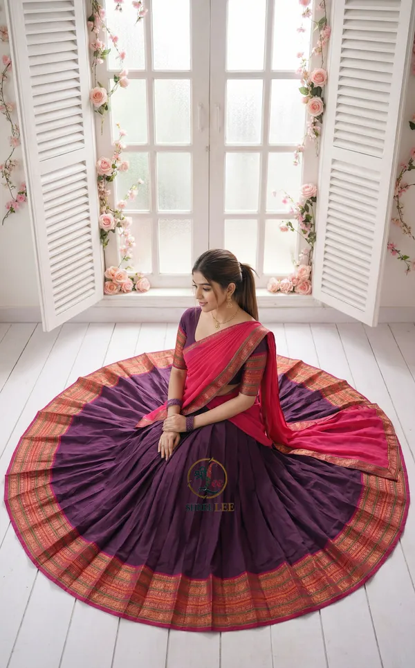 Violant_And_Gajari__Kanjivaram_silk__Half_Lehenga_Saree_With_Blouse_And_Dupatta_For_Women
