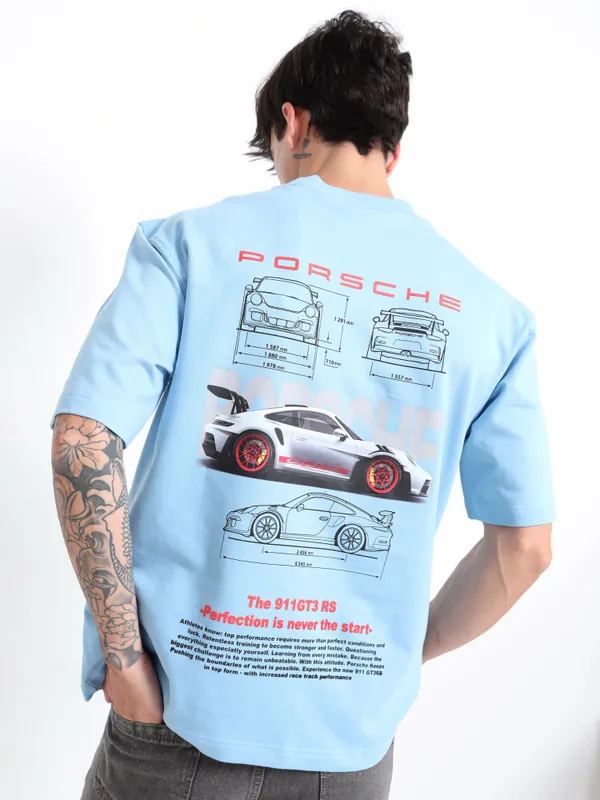 Blue_Porsche_Graphic_Printed_Terry_Cloth_T-Shirt_For_Unisex