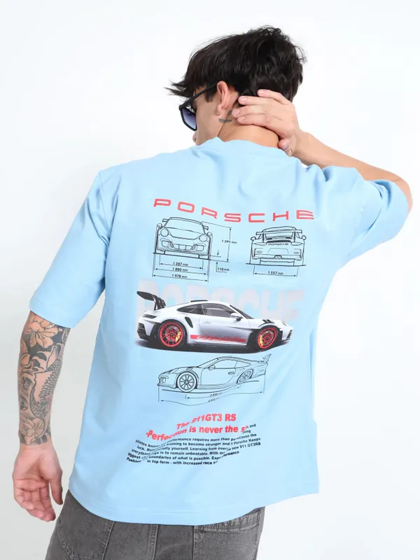 Blue_Porsche_Graphic_Printed_Terry_Cloth_T-Shirt_For_Unisex