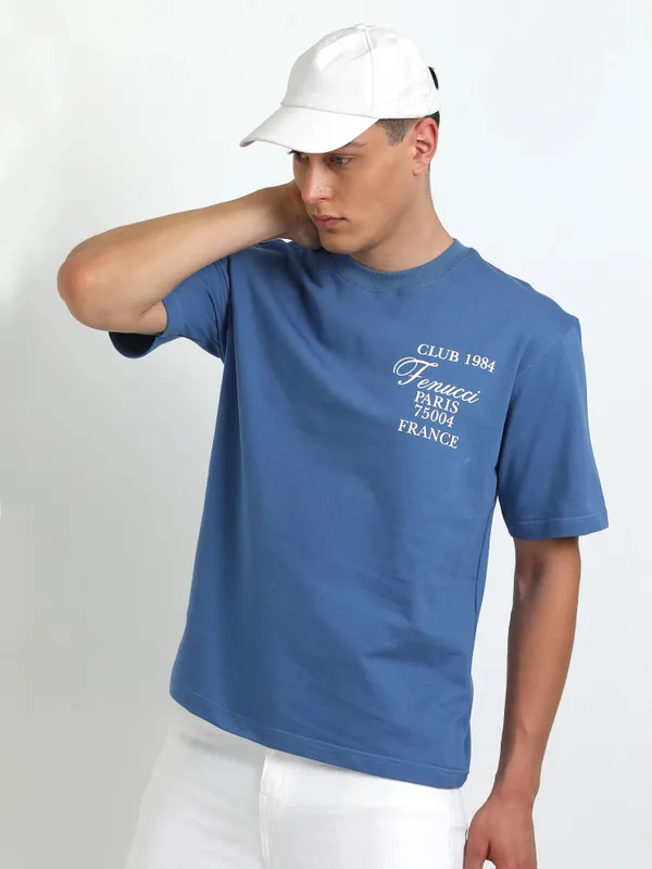 Dusky_Azure_Blue_Paris_75004_Printed_Cotton_T-Shirt_For_Unisex
