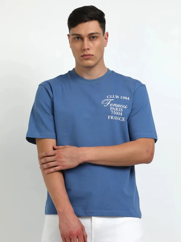 Dusky_Azure_Blue_Paris_75004_Printed_Cotton_T-Shirt_For_Unisex