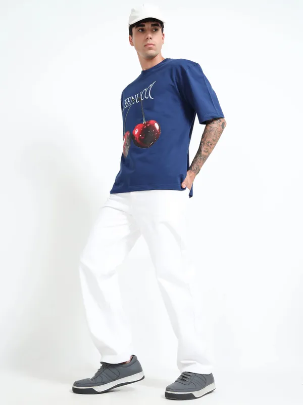 Midnight_Indigo_Cherry_Pop_Printed_Cotton_T-Shirt_For_Unisex