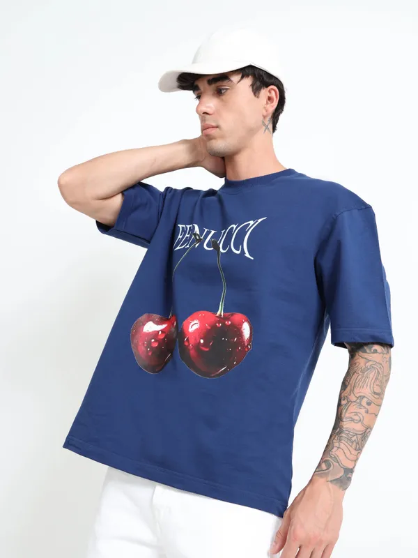 Midnight_Indigo_Cherry_Pop_Printed_Cotton_T-Shirt_For_Unisex