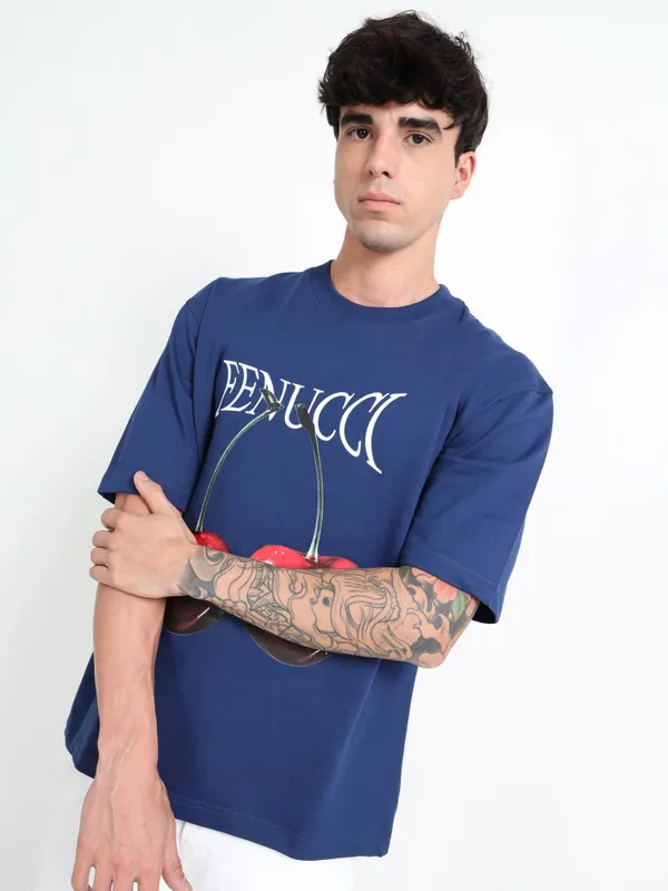 Midnight_Indigo_Cherry_Pop_Printed_Cotton_T-Shirt_For_Unisex