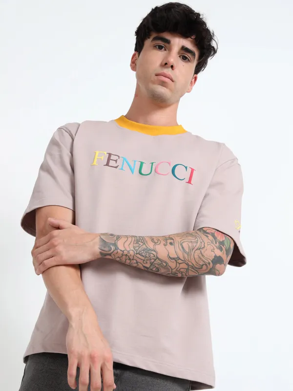 Dusty_Mauve_Mist_Contrast_Rib_Printed_Cotton_T-Shirt_For_Unisex