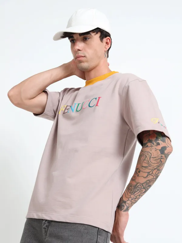 Dusty_Mauve_Mist_Contrast_Rib_Printed_Cotton_T-Shirt_For_Unisex