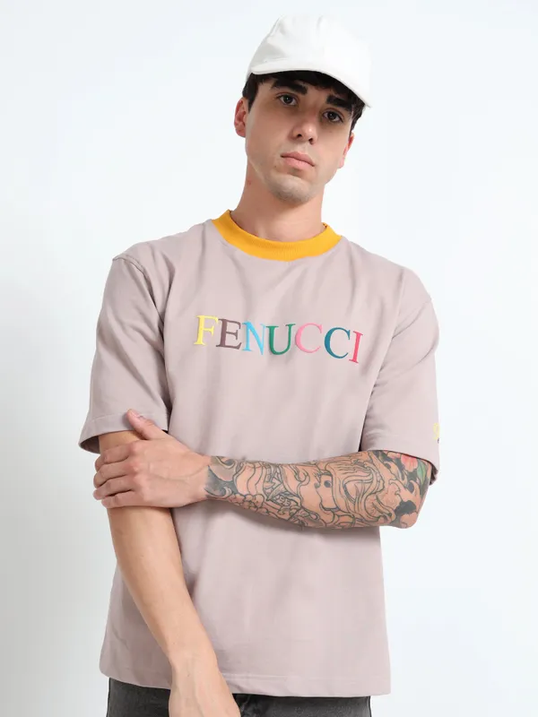 Dusty_Mauve_Mist_Contrast_Rib_Printed_Cotton_T-Shirt_For_Unisex