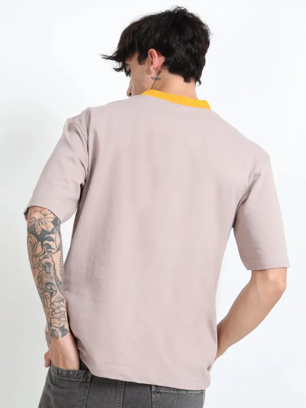 Dusty_Mauve_Mist_Contrast_Rib_Printed_Cotton_T-Shirt_For_Unisex