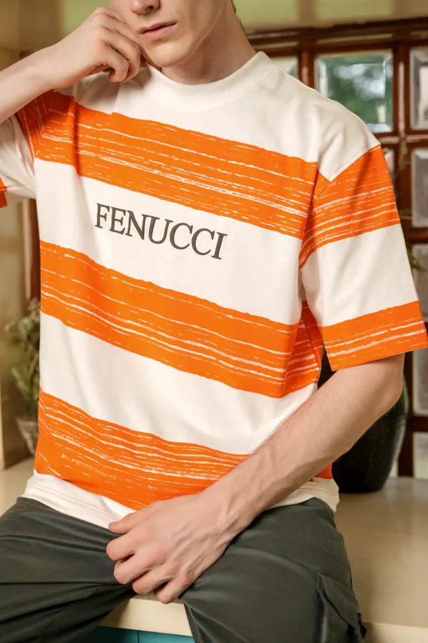 White_&_Chocolate_Striped_Printed_Cotton_T-Shirt_For_Unisex